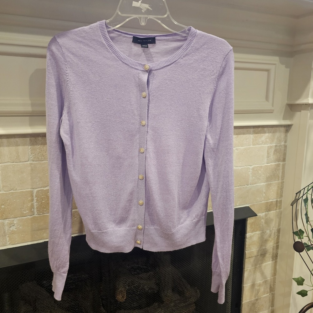 Ann Taylor Lavender/Purple Linen Rayon Thin Medium Womens Cardigan
